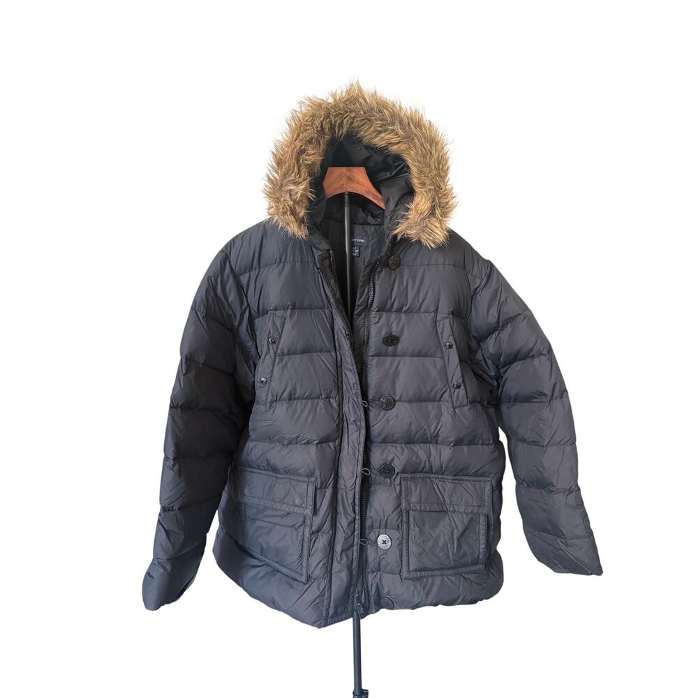 Lands' End Women's 2X Down Puffer Jacket Detachable Faux Fur Hood Black